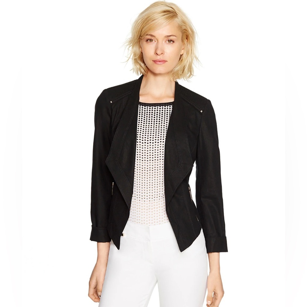 White House black market Long Sleeve Linen Black Motorcycle Jacket size 4